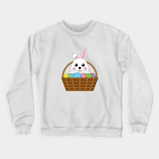 Cute White Bunny Colorful Easter Egg Hunt Basket Crewneck Sweatshirt